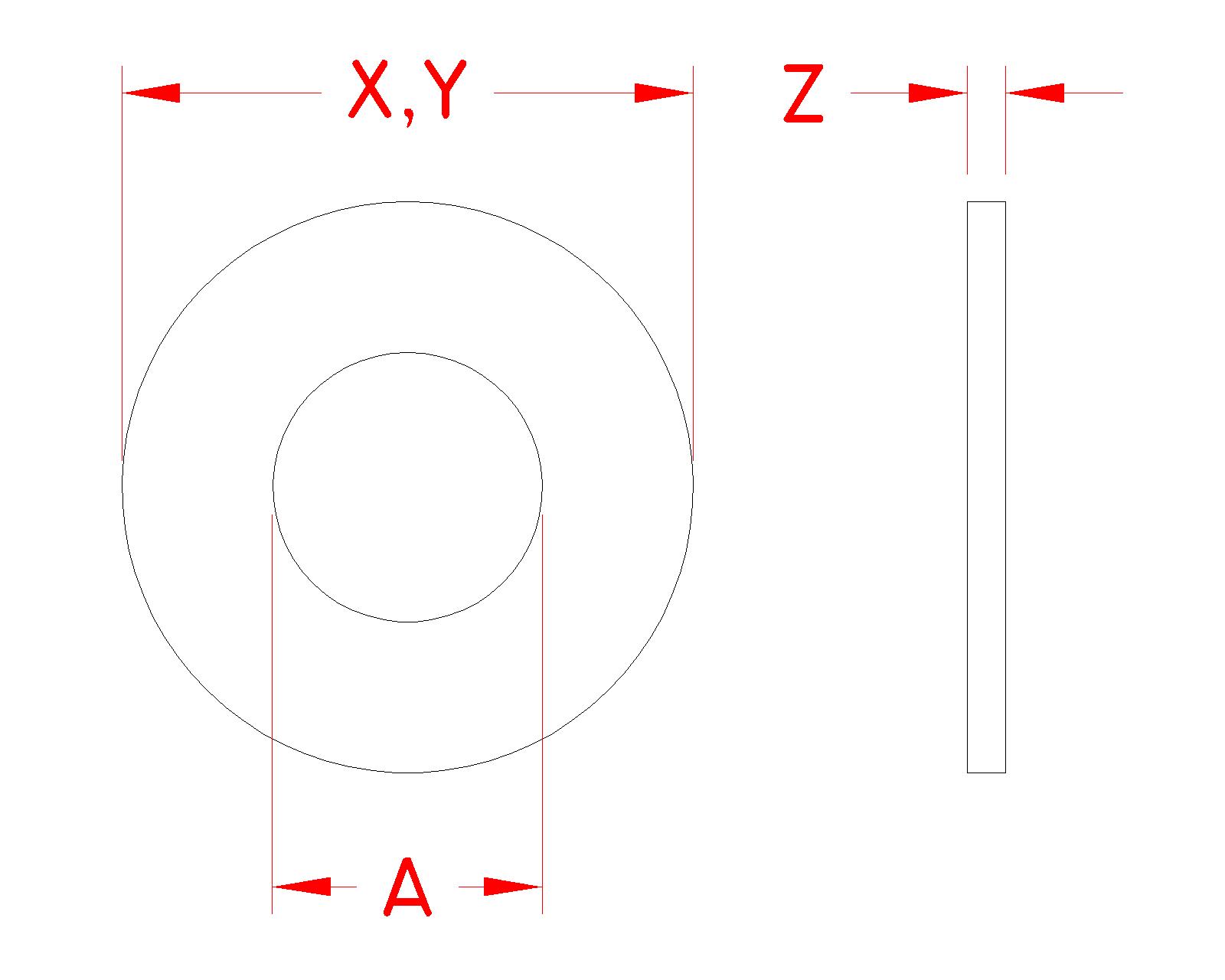 Stainless Steel Flat Washer, P0113-WA, Line Drawing